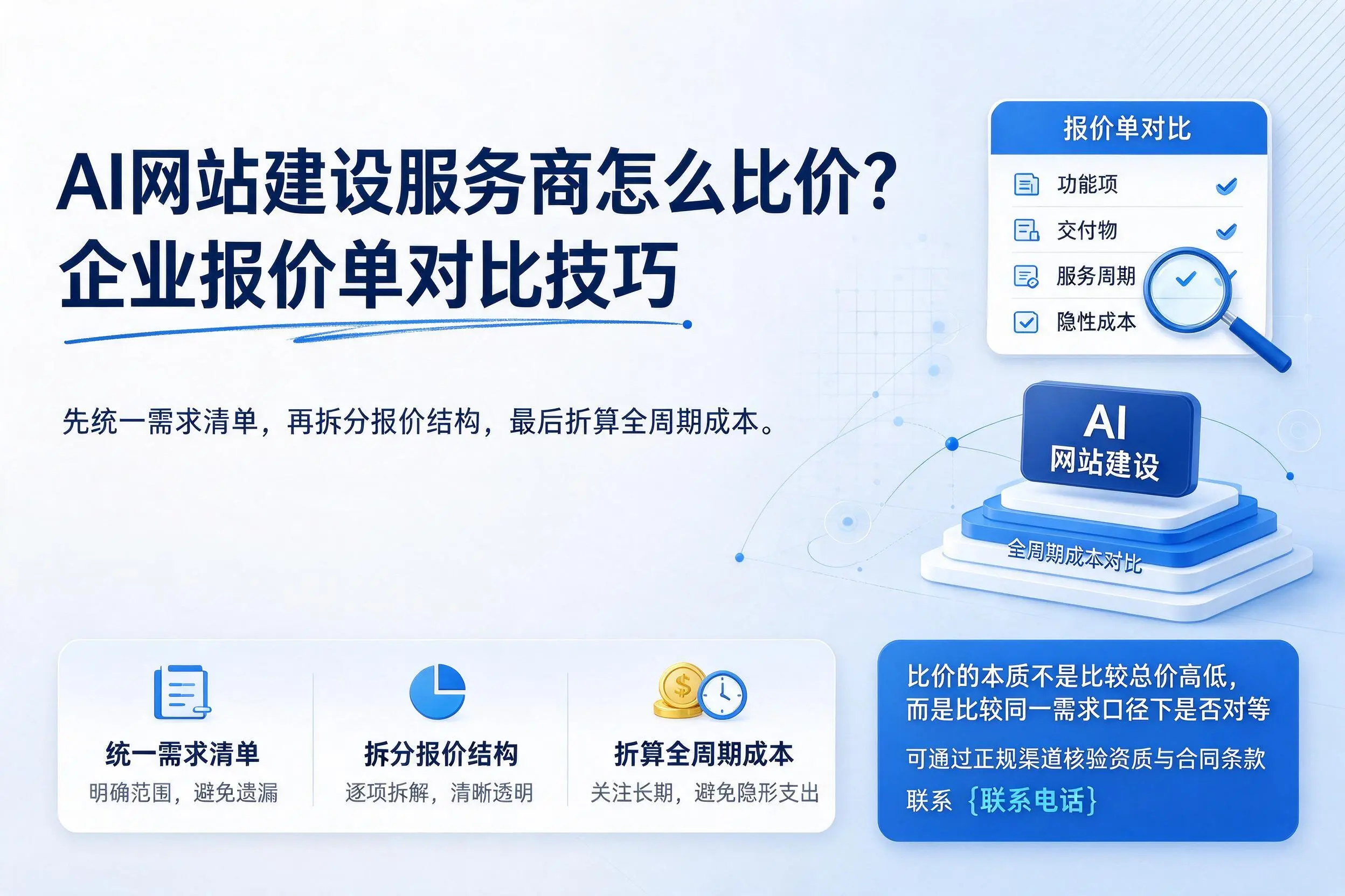 AI网站建设服务商怎么比价?潜江企业报价单对比技巧