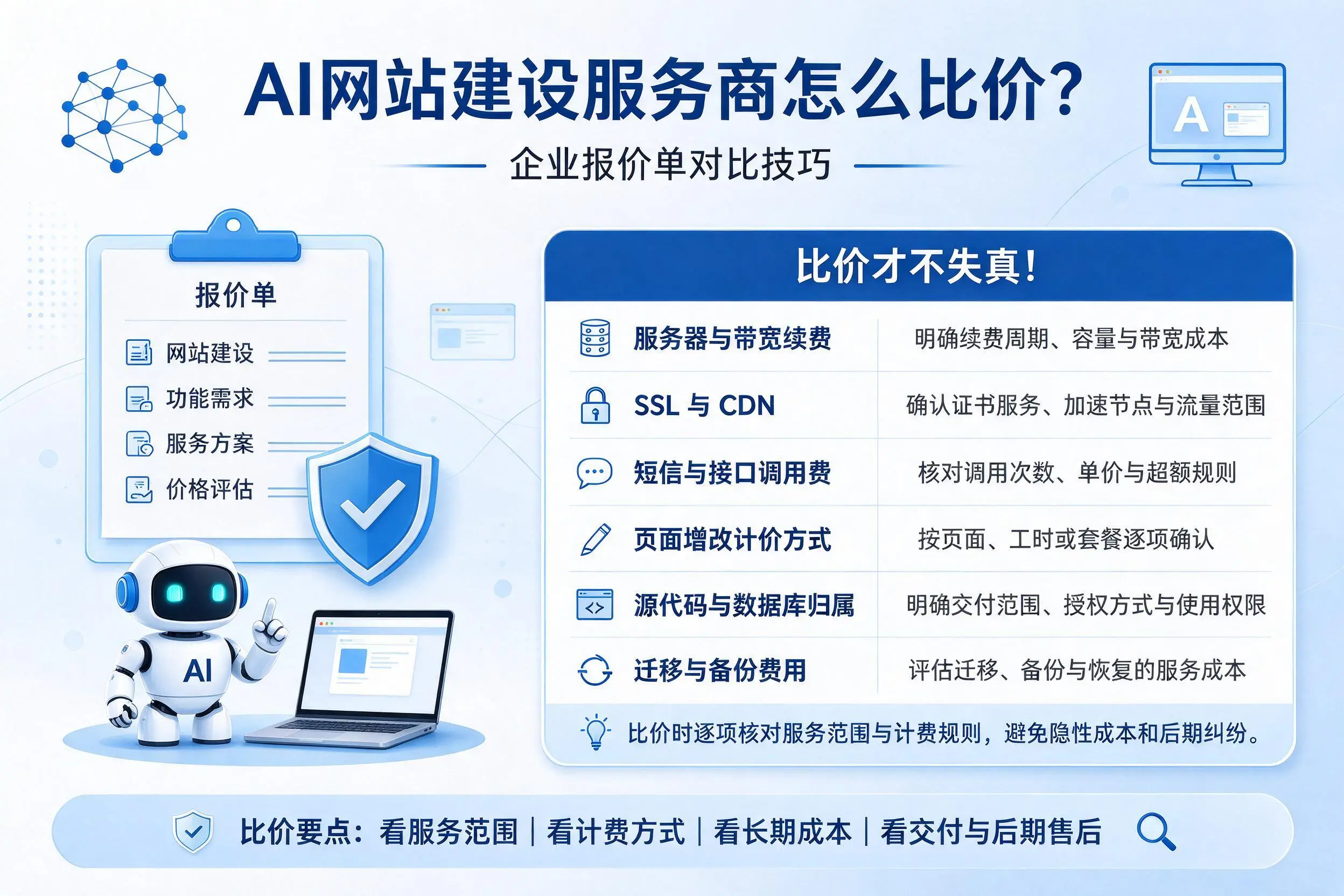 AI网站建设服务商怎么比价?潜江企业报价单对比技巧