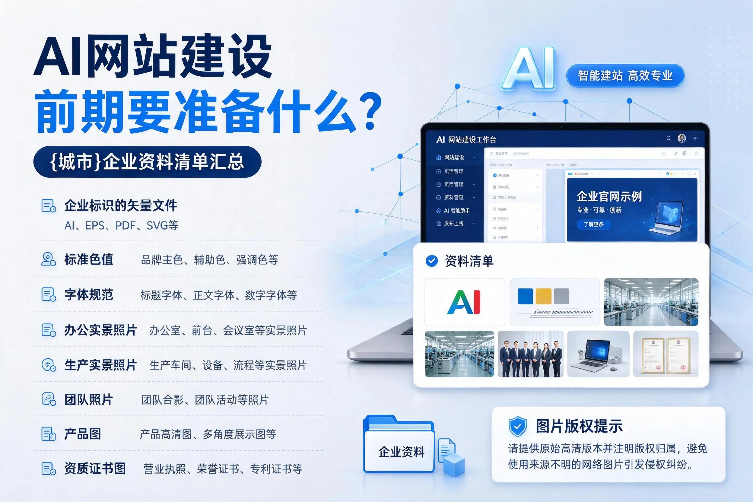 AI网站建设前期要准备什么?潜江企业资料清单汇总