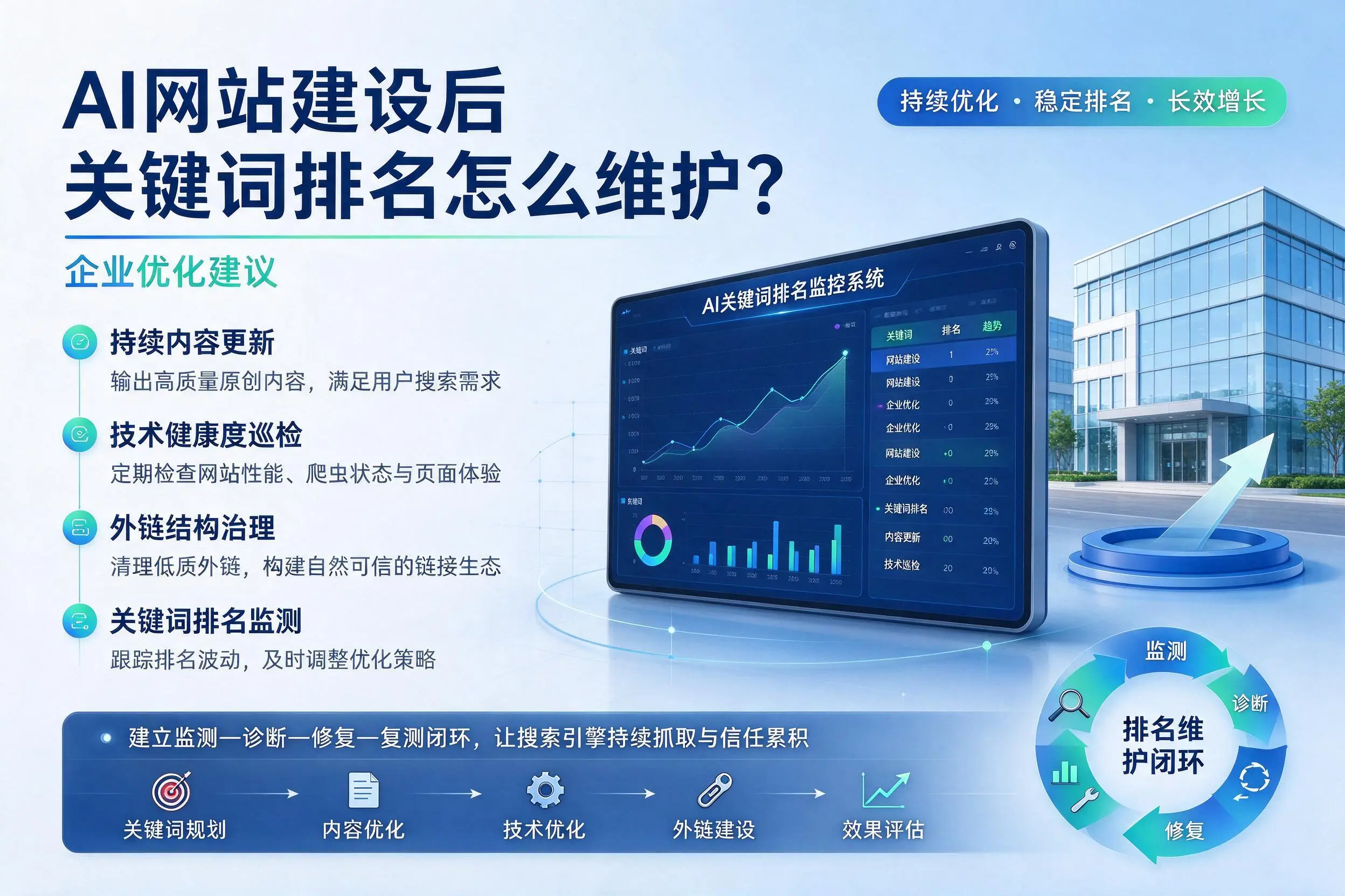 AI网站建设后关键词排名怎么维护？潜江企业优化建议