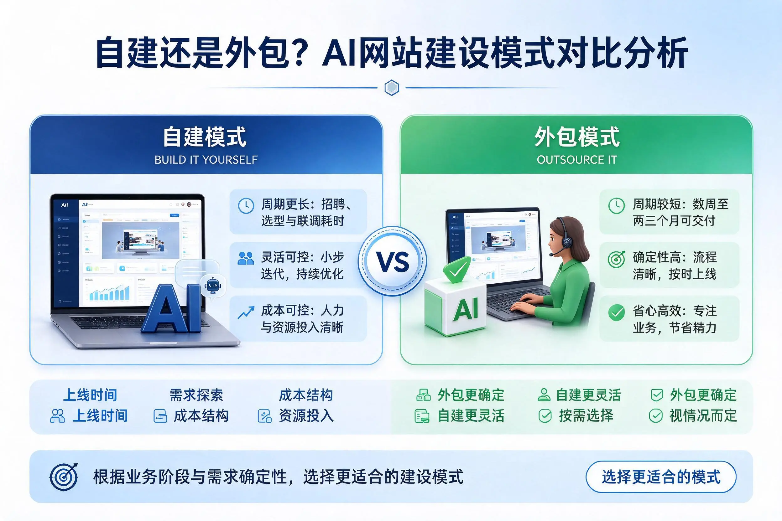 自建还是外包?潜江AI网站建设模式对比分析