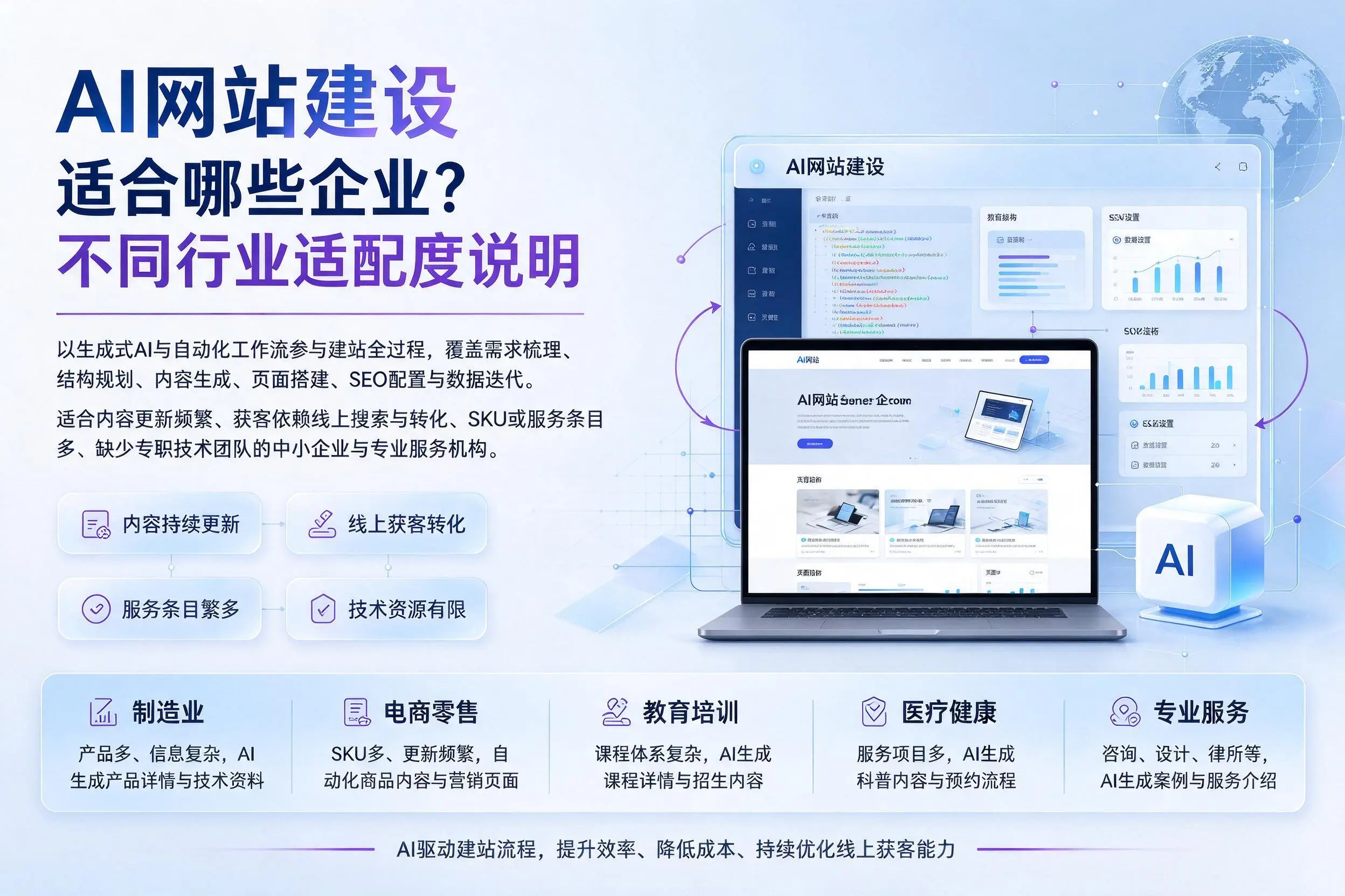 AI网站建设适合哪些企业？潜江不同行业适配度说明